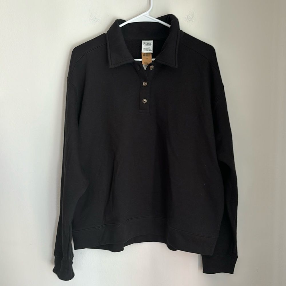 Victoria’s Secret Pink Women black collared pocket oversize sweatshirt large NWT